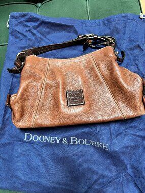 Dooney & Bourke Brown Pebbled Leather Hobo Shoulder Bag Duck Charm